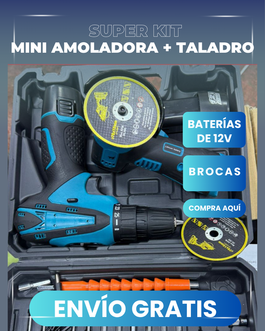 Super Kit Taladro + Amoladora Portátil Recargable